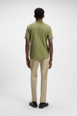 Cotton-jersey T-shirt with signature-stripe cuffs, Green