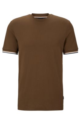 BOSS - Cotton-jersey T-shirt with signature-stripe cuffs