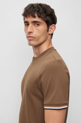 BOSS Cottonjersey Tshirt with signaturestripe cuffs