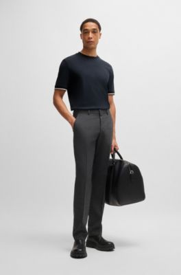 Camiseta en punto de algod&oacute;n con raya caracter&iacute;stica en los pu&ntilde;os, Azul oscuro