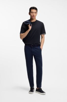 Cotton-jersey T-shirt with signature-stripe cuffs, Dark Blue