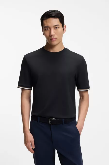 Cotton-jersey T-shirt with signature-stripe cuffs