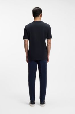 Camiseta en punto de algod&oacute;n con raya caracter&iacute;stica en los pu&ntilde;os, Azul oscuro