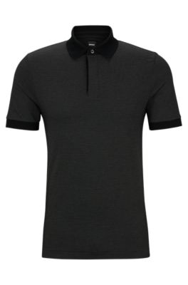 BOSS - Slim-fit cotton-blend polo shirt with micro pattern