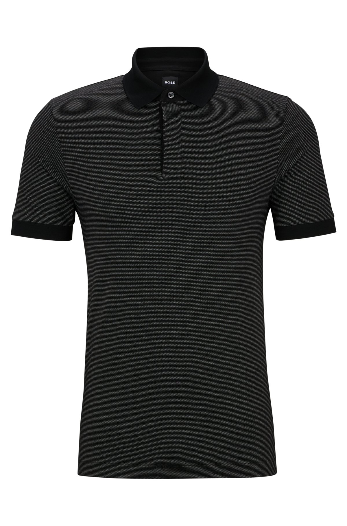 Slim-fit cotton-blend polo shirt with micro pattern, Black