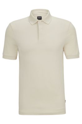 Shop Hugo Boss Slim-fit Cotton-blend Polo Shirt With Micro Pattern In White