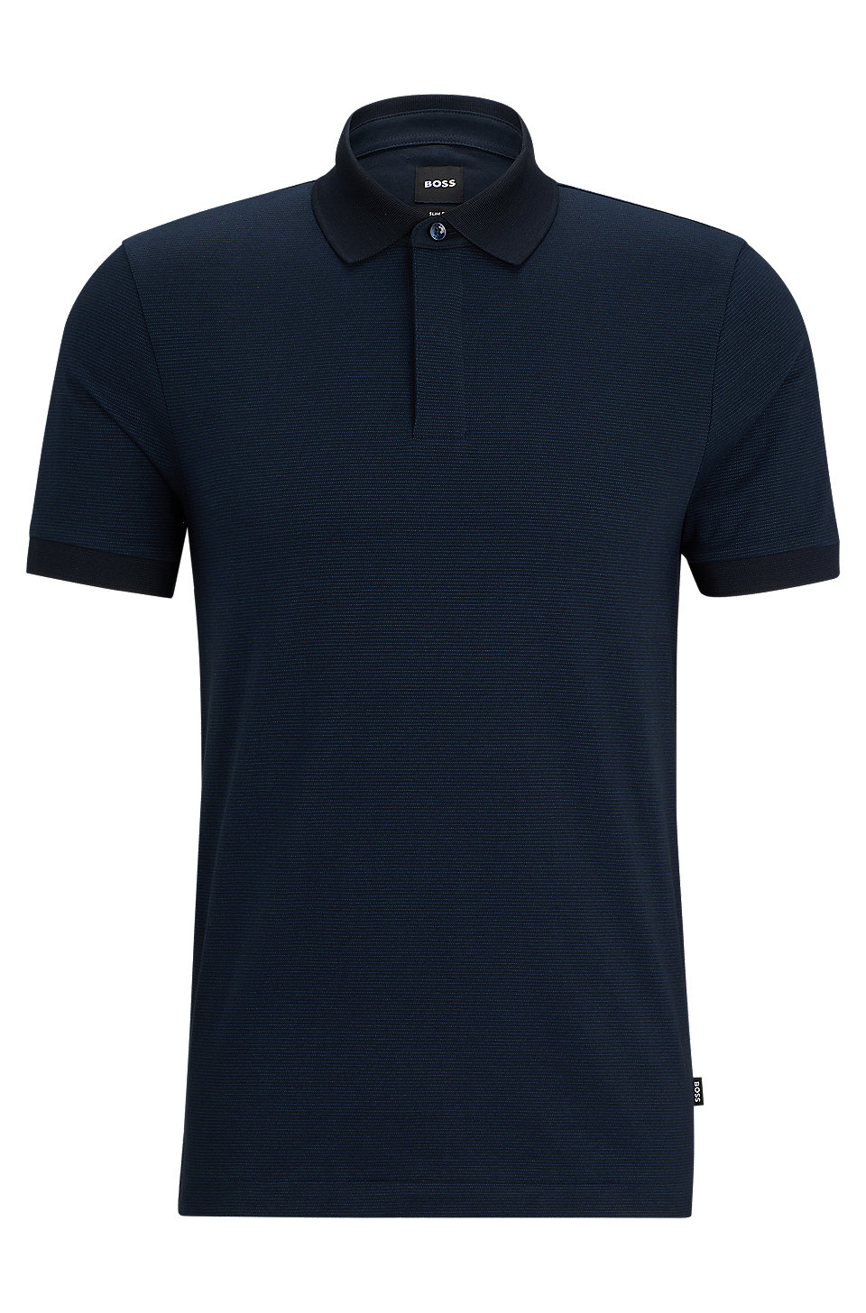 BOSS - Slim-fit cotton-blend polo shirt with micro pattern