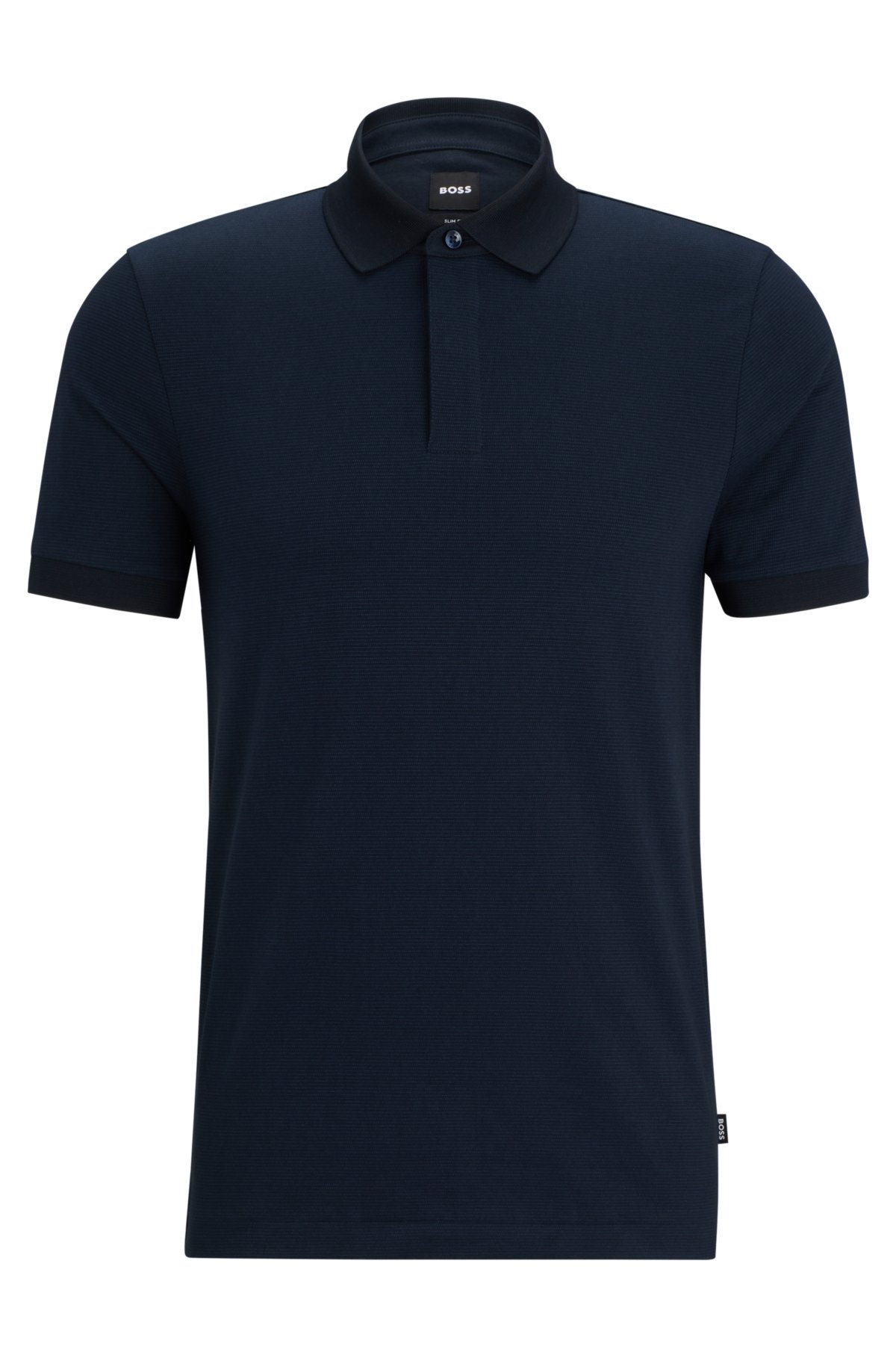 Slim-fit cotton-blend polo shirt with micro pattern, Dark Blue