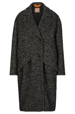 BOSS - Relaxed-fit coat in herringbone fabric