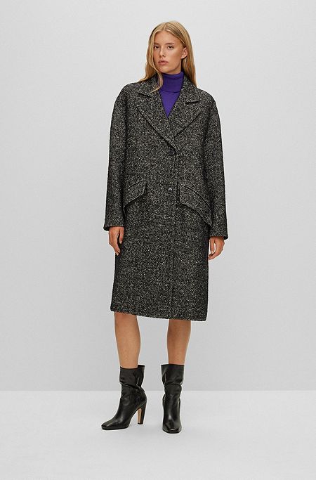 Relaxed-fit coat in herringbone fabric, Patterned