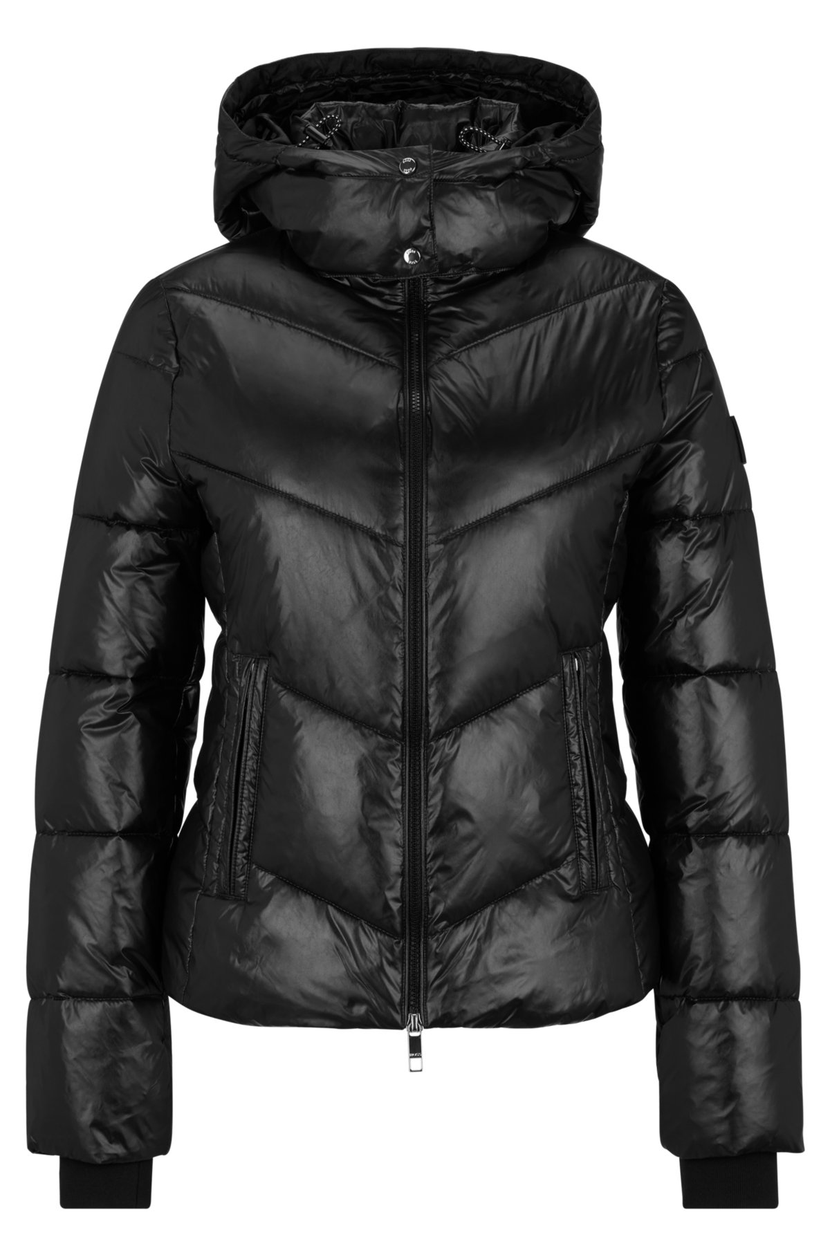Armani Sustainability Values water-repellent jacket in shiny quilted nylon  with all-over embossed eagles