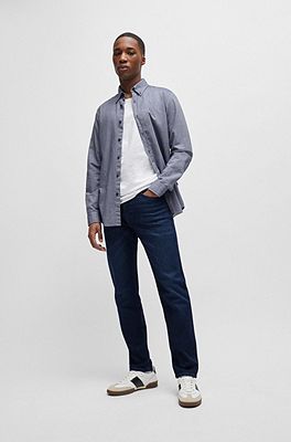 BOSS - Regular-fit jeans in dark-blue comfort-stretch denim