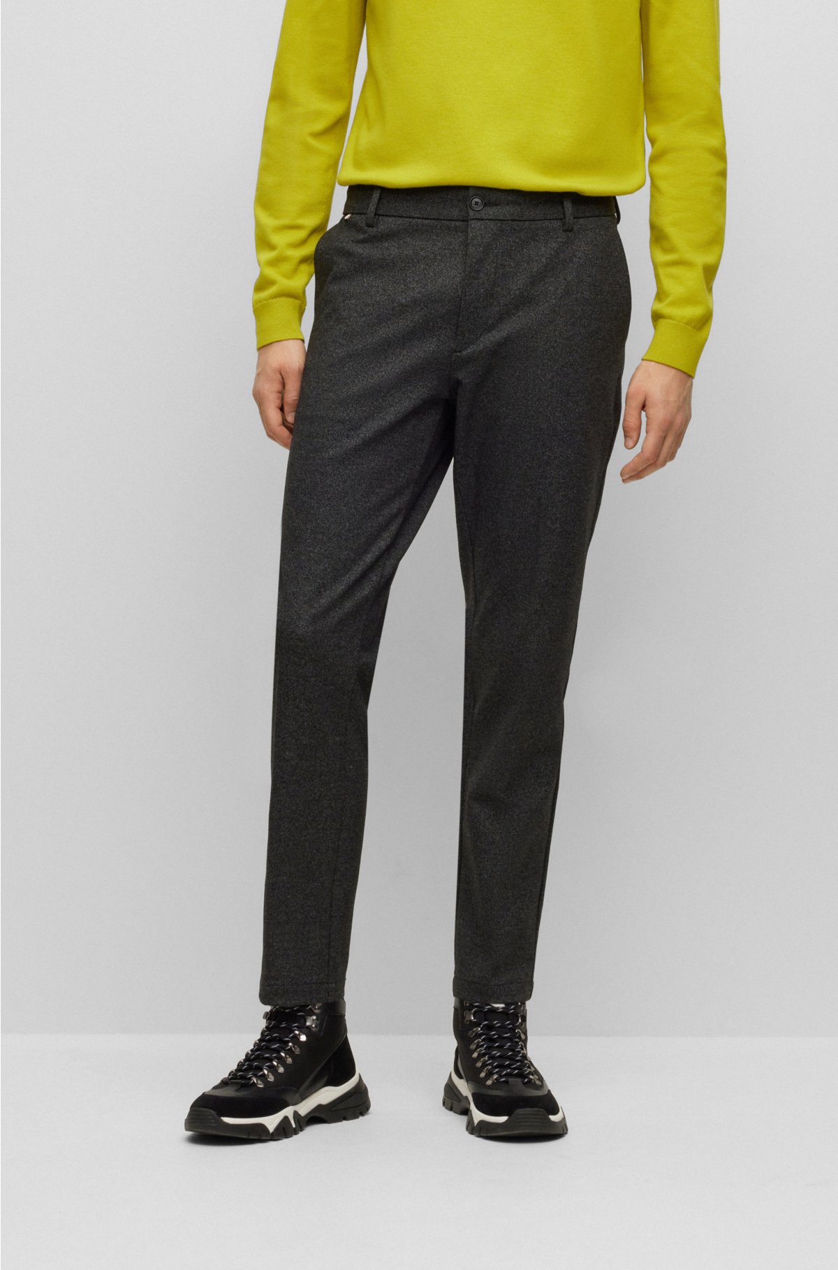 Regular-fit regular-rise trousers with tapered leg, Dark Grey