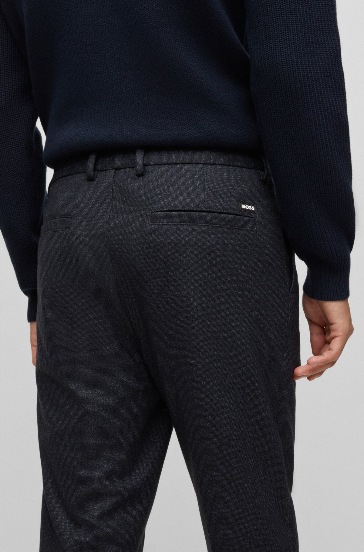Regular-fit regular-rise trousers with tapered leg, Dark Blue