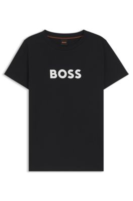 Camiseta de punto de algod&oacute;n con logotipo en contraste, Negro