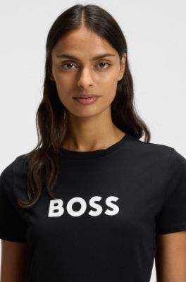 Camiseta de punto de algod&oacute;n con logotipo en contraste, Negro