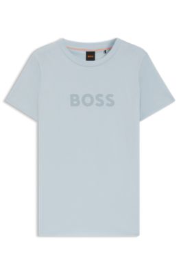 Camiseta de punto de algod&oacute;n con logotipo en contraste, Celeste