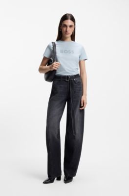 Contrast-logo T-shirt in cotton jersey, Light Blue