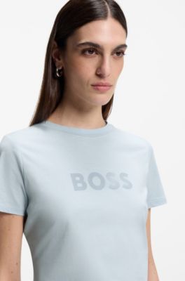 Camiseta de punto de algod&oacute;n con logotipo en contraste, Celeste