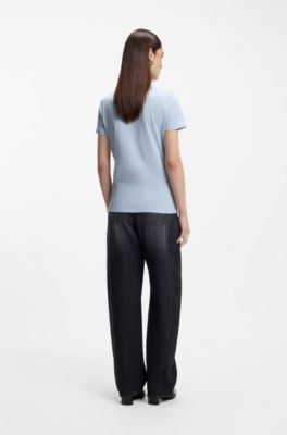 Camiseta de punto de algod&oacute;n con logotipo en contraste, Celeste