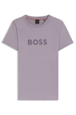 T-shirt en jersey de coton &agrave; logo contrastant, Violet clair