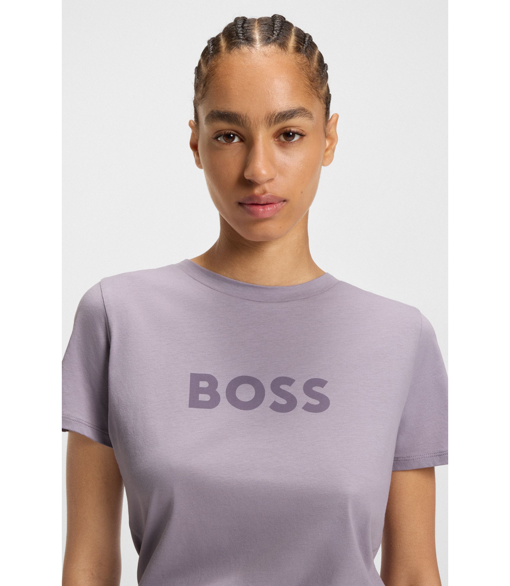 BOSS Cotton-jersey T-shirt with contrast logo Light Purple
