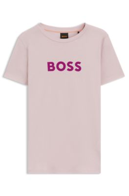 Camiseta de punto de algod&oacute;n con logotipo en contraste, Pink