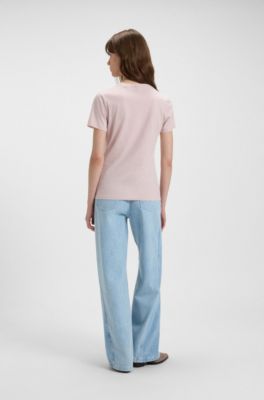 Contrast-logo T-shirt in cotton jersey, Pink