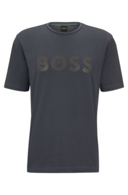 BOSS - Stretch-cotton T-shirt with decorative reflective logo