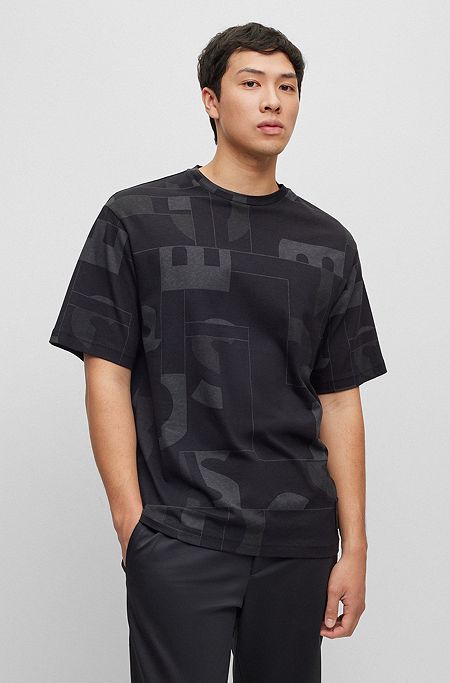 Relaxed-fit T-shirt with all-over logo print, Black
