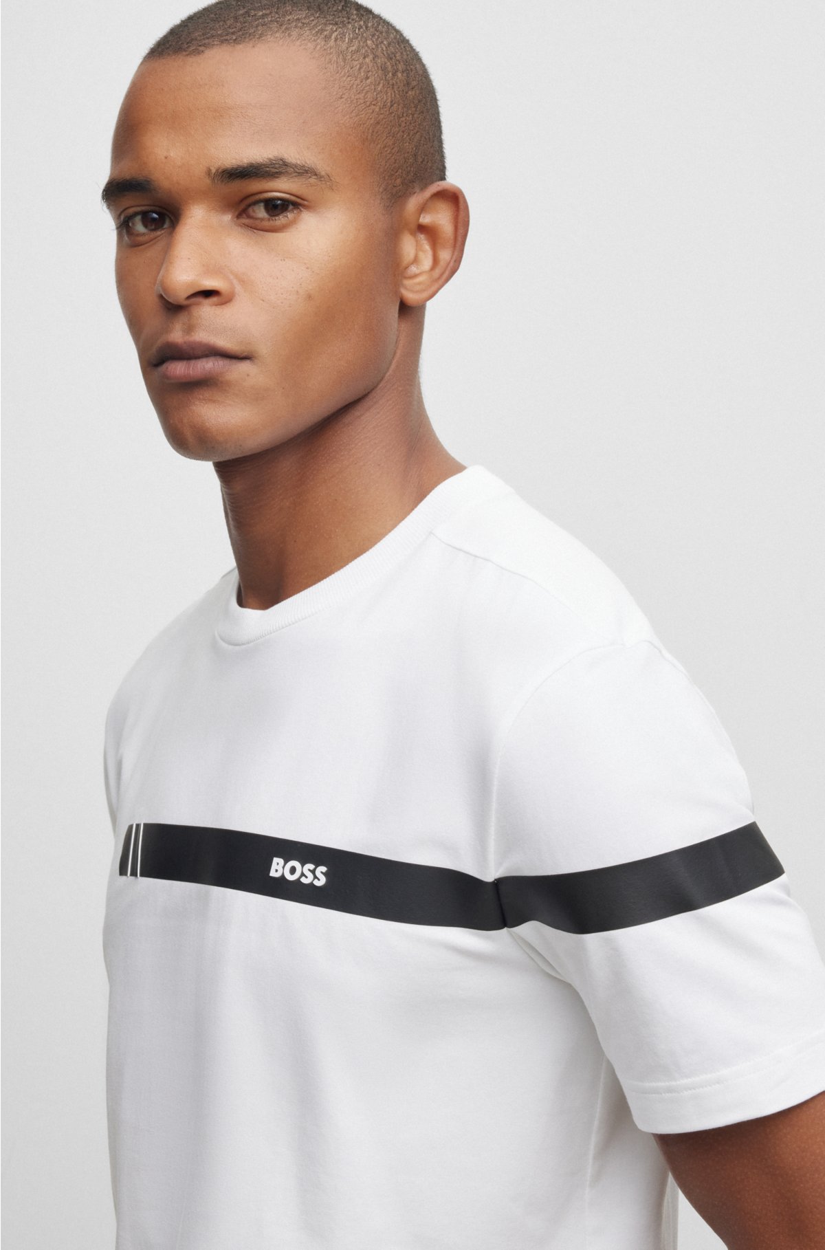 - T-shirt with stripe BOSS Stretch-cotton logo and