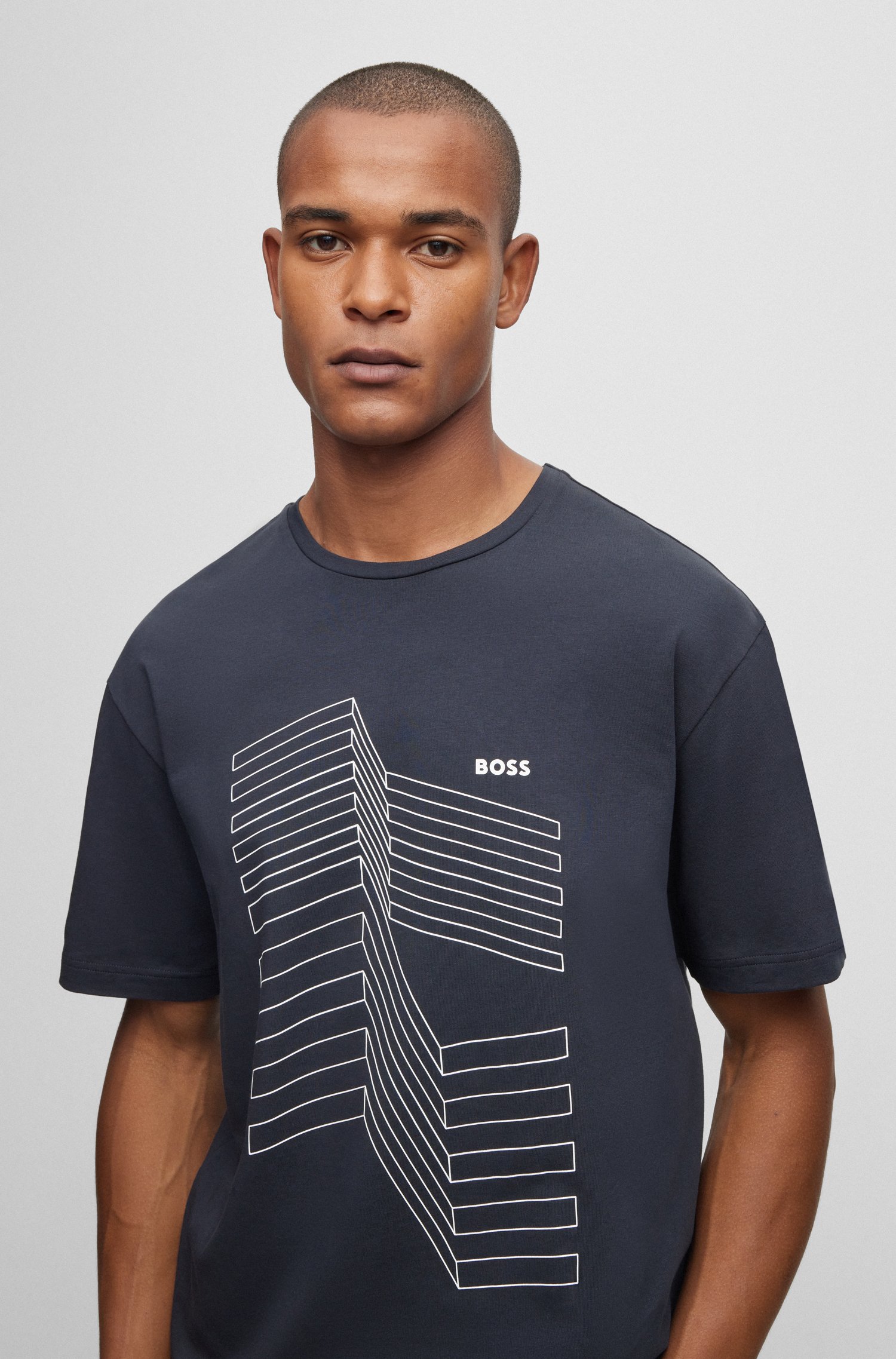 Camiseta relaxed fit en algodón elástico con logo de diseño
