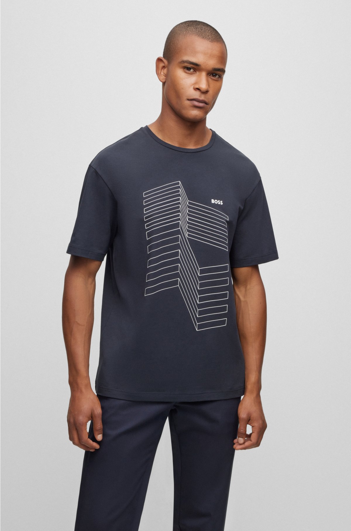 BOSS - Relaxed-fit with in logo artwork cotton stretch T-shirt