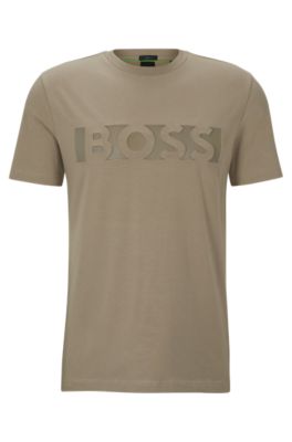 BOSS - Stretch-cotton T-shirt with embossed-logo artwork