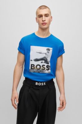 Hugo Boss Boss X Bruce Lee Gender-neutral T-shirt With Photo Artwork In Blue