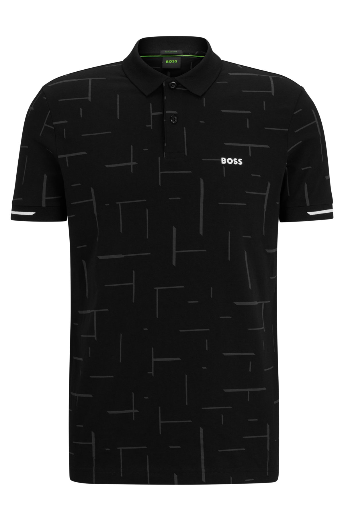 Cotton-jersey polo shirt with tonal printed pattern, Black