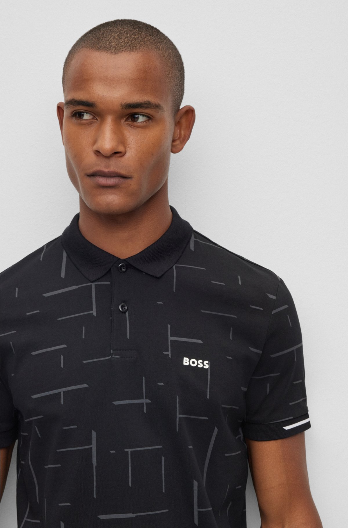 Cotton-jersey polo shirt with tonal printed pattern