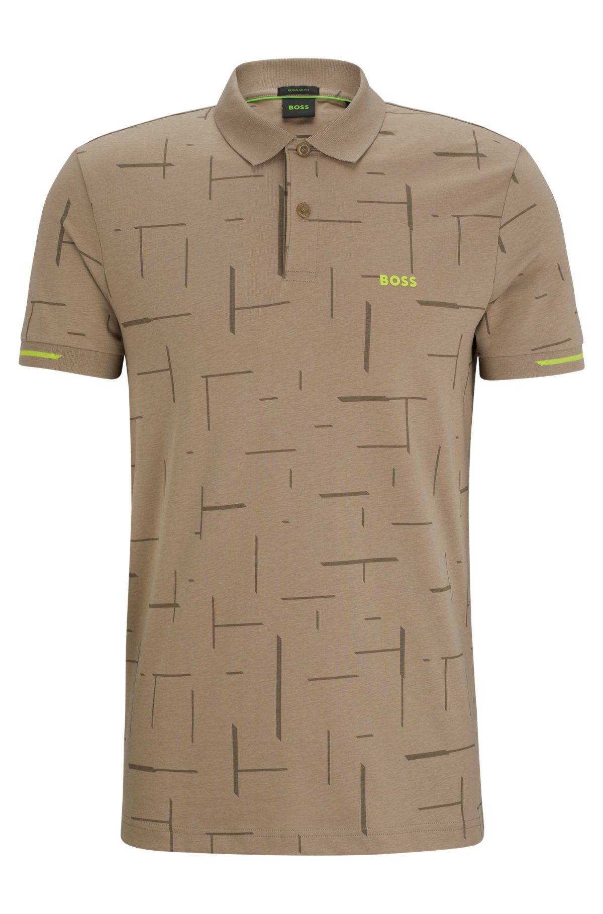 Cotton-jersey polo shirt with tonal printed pattern, Light Green