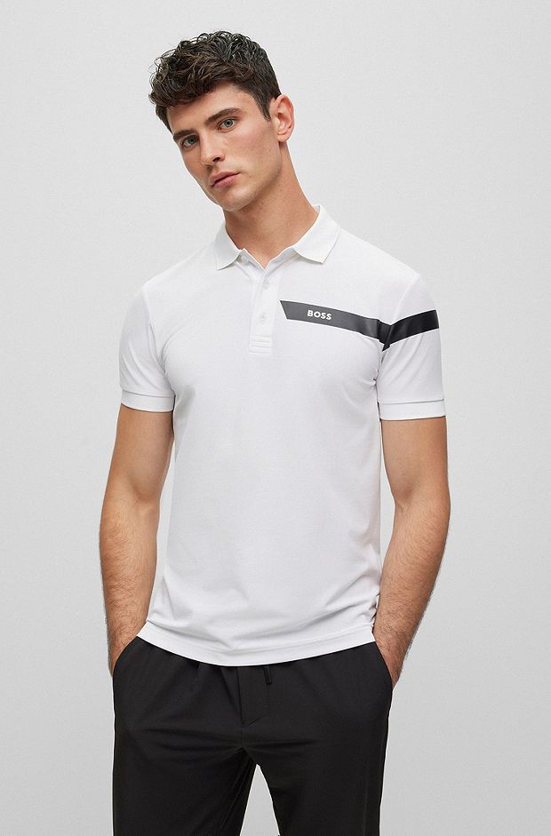 Polo Slim Fit avec logo et rayure, Blanc