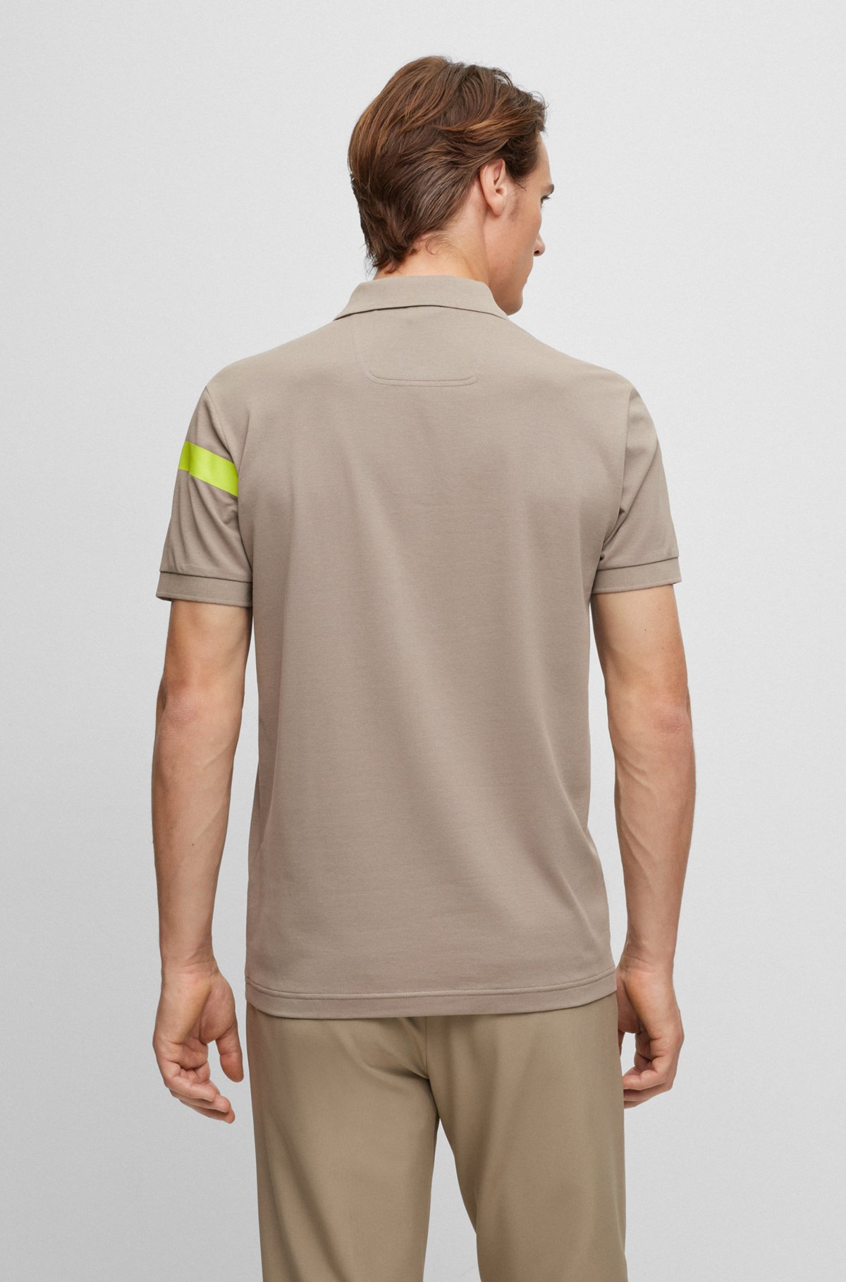 Slim-fit polo shirt with stripe and logo, Light Green