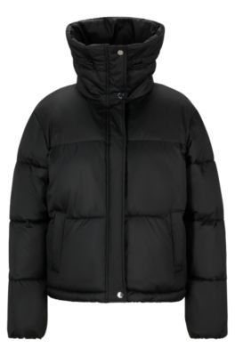 Hugo Water-repellent Puffer Jacket With Logo Patch In Black