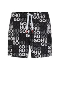 Swim shorts with all-over logo print, Black