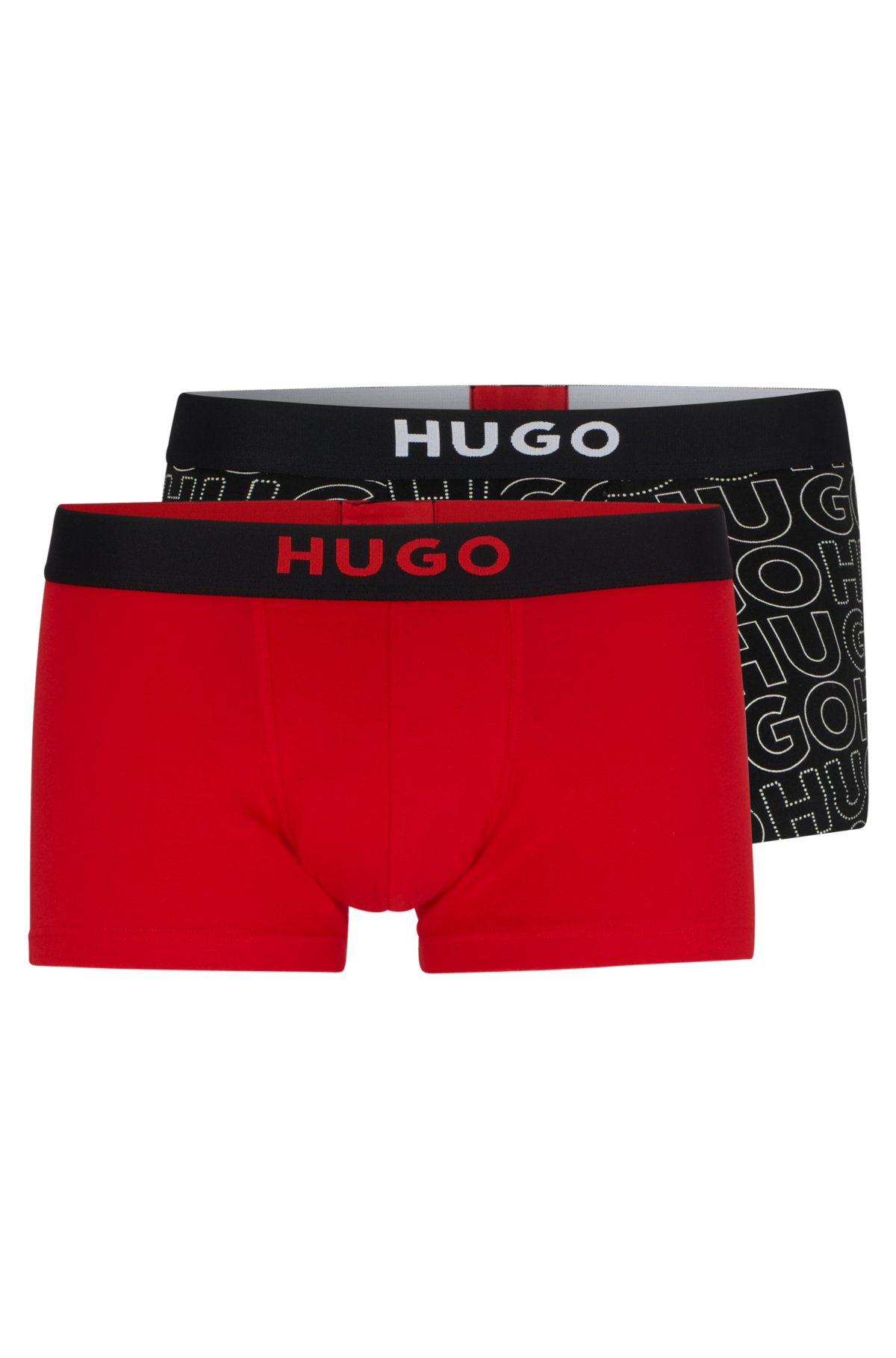 Two-pack of stretch-cotton trunks with logo waistbands, Patterned