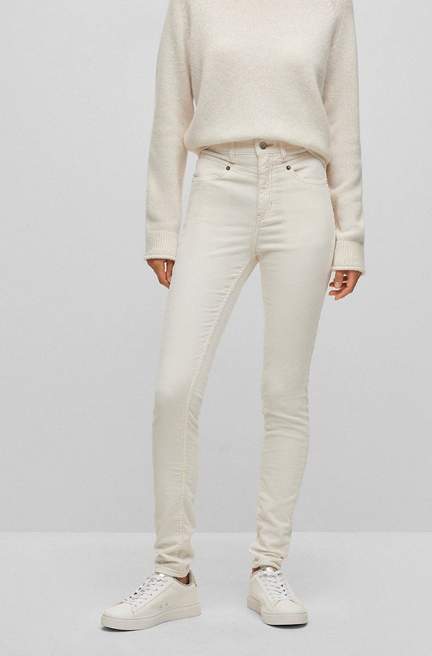 High-waisted jeans in stretch-cotton corduroy, White