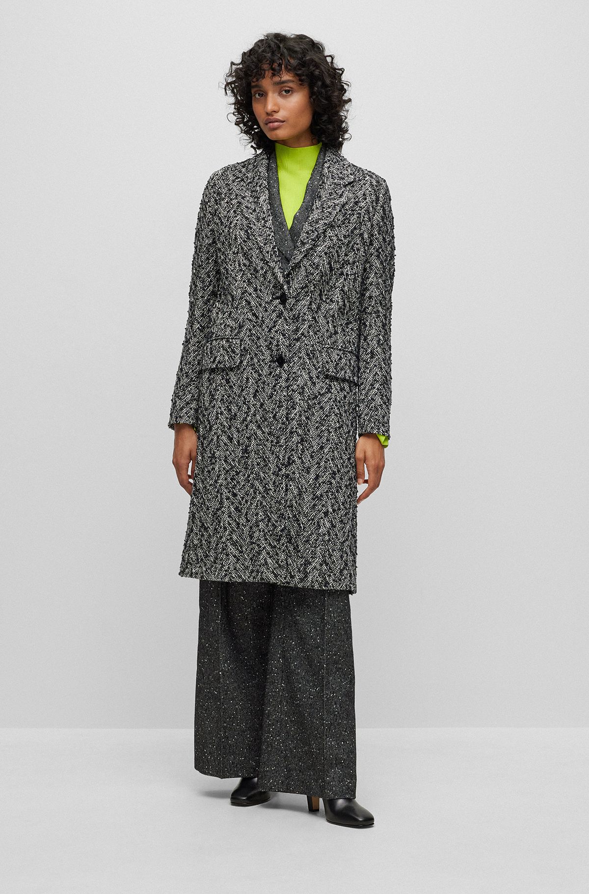 Slim-fit coat in a structured cotton blend, Patterned