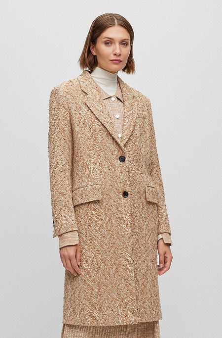 Slim-fit coat in a structured cotton blend, Patterned