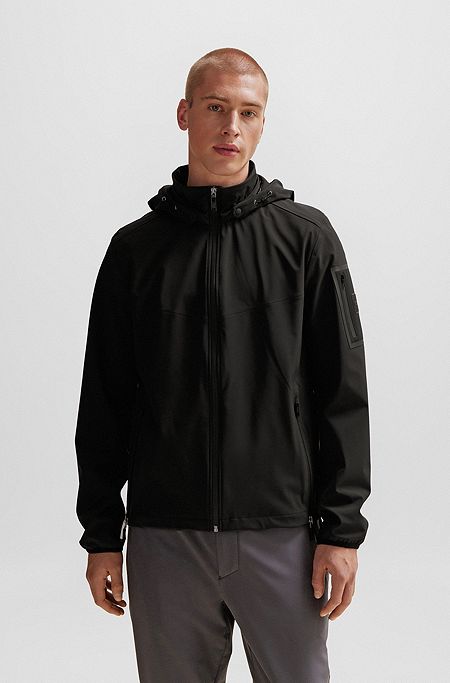 Water-repellent regular-fit jacket with removable hood, Black