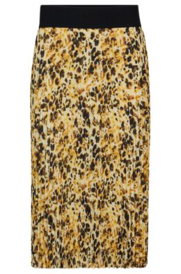 Hugo Logo-waistband Pliss Skirt With Watercolor Print In Patterned