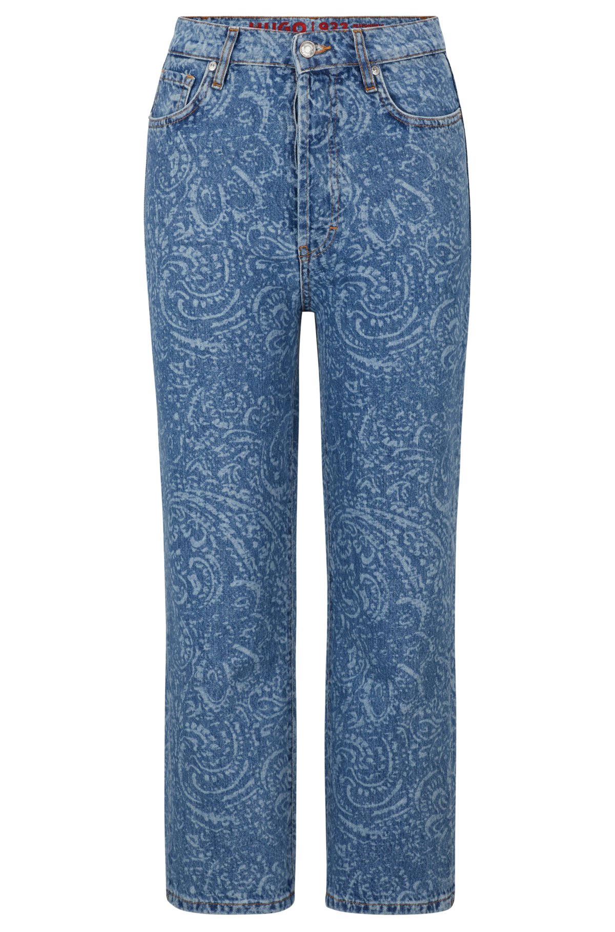 Modern-fit jeans in paisley-pattern rigid denim, Blue