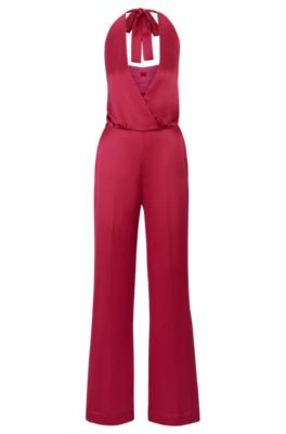 HUGO Halterneck jumpsuit in satin with rear tie